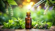 © Yauhen - An alternative herbal medicine concept depicting herbal essence being dropped, symbolizing the extraction or use of natural plant extracts for medicinal purposes. This imagery often represents