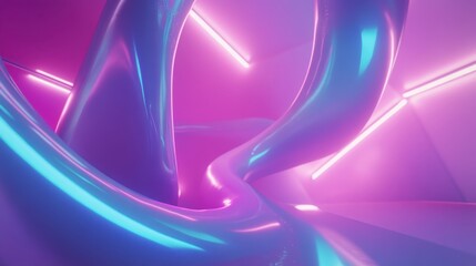 Wall Mural - abstract, colorful, and reflective design with glowing neon lights and smooth curves.