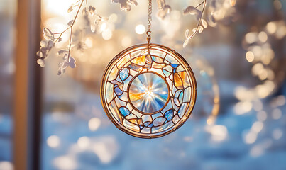 Wall Mural - stained glass suncatcher decoration on the window-generative ai