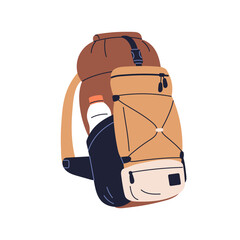 Canvas Print - Travel backpack. Survival bag for hiking, trekking and camping. Adventure and mountaineering rucksack. Tourists knapsack, luggage, baggage. Flat vector illustration isolated on white background