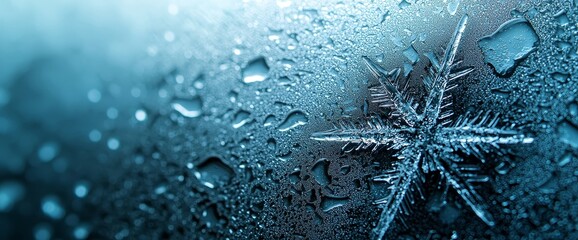 Poster - Chilly, frosty blue patterns on the window. A detailed close-up for Christmas and New Year backgrounds.