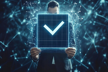 Futuristic Check Mark: Digital Success and Innovation in Technology. A concept of progress, growth, and development in the modern business world.