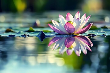 Canvas Print - Elegant lotus flower blooming on tranquil water surface in nature