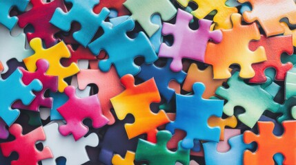 Wall Mural - a cascade of interlocking colorful puzzle pieces forming a complete image, symbolizing the integrati