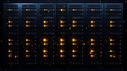 Leinwandbilder - Image of a data center featuring numerous rows of fully functioning server racks. This represents modern telecommunications, cloud computing, stock database, and supercomputer technology concepts.