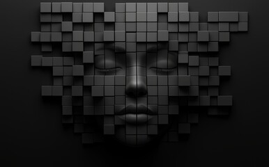 Poster - A conceptual 3D illustration of a digital human face, representing big data or cyber security.