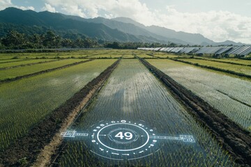 Leinwandbilder - The smart farm concept, combining data with stock and virtual reality, integrated with digital twins, 5G and industry 4.0 technology to improve the efficiency of the farmer.