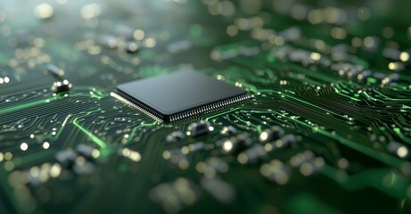 Poster - Abstract digital city. Digital circuit board, motherboard, chip. Digitalization of information: IT, IOT, server, data center. Animation of network data. 3D rendering.
