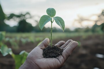 Aufkleber - On a green nature background, children hold young plants with sunlight. Concept for eco earth day.