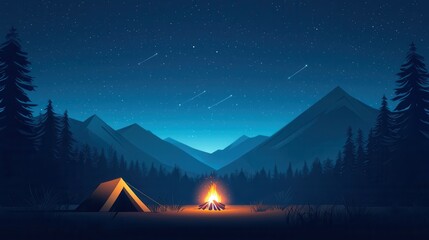 Poster - Serene night camping under a starry sky