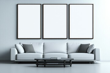 Poster - 3D illustration of a Boho-style interior with a frame and poster mockup. 3D rendering.