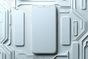 Poster - Floating in a 3D rendering, a phone screen mockup and several slides illustrate an app interface, UX/UI, and web design template concept.
