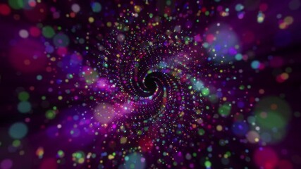 Wall Mural - magical particle background with a spiral of glowing colorful particles or orbs flowing towards the 