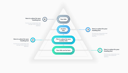 Leinwandbilder - Triangle pyramid chart template with four colorful steps. Infographic diagram divided into four options with numbers and place for your text.