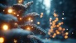 © Pure Imagination - Snow Covered Christmas Tree Branches Glowing With Lights