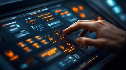 Wall Mural - hand interacting with a futuristic digital interface.