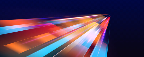 Poster - Night highway with dynamic light effects, neon purple, blue, and red glowing trails, and futuristic speed motion visualization.