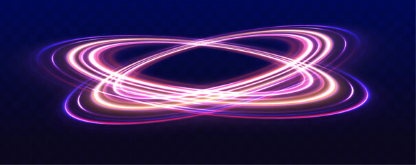 Wall Mural - rounded neon line with light effect. energy flow tunnel. blue portal, platform. night road speed ill