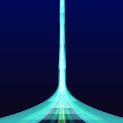 Wall Mural - night motorway with light effects in neon colors green. bright stripes of neon green and dark blue o