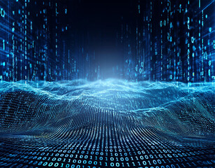 Wall Mural - abstract digital binary code flowing on dark background.