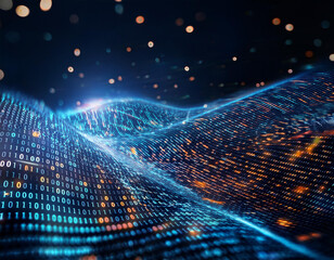 Wall Mural - abstract digital binary code flowing on dark background.
