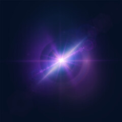 Aufkleber - Bright purple glow of light lens reflection. Abstract glow and glare effect for illustrations and game interface design. Vector