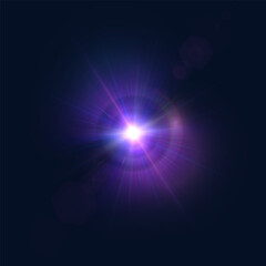 Fototapete - Bright purple glow of light lens reflection. Abstract glow and glare effect for illustrations and game interface design. Vector