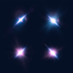 Fototapete - Abstract set of colorful light effects, twinkling bright stars. For graphic design and game interfaces.