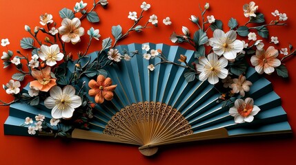 Aufkleber - Background for a lunar new year concept using red and gold paper fans