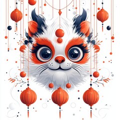 Aufkleber - An adorable watercolor Hanging Elements border frame for Chinese New Year, Happy New Year, Lunar New Year Festival featuring dragon heads and lions dancing