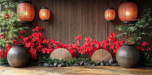 Poster - Red background with Chinese new year decorations