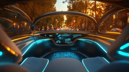 Wall Mural - envision a futuristic car that uses renewable energy sources and ai to provide a seamless driving ex