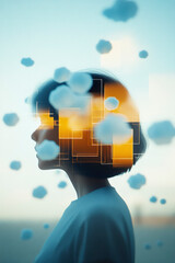 Poster - A serene profile of a human silhouette blended with abstract geometric shapes, creating a layered and translucent effect.