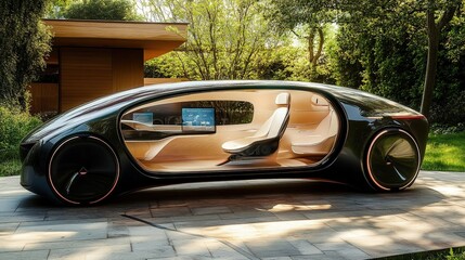 Wall Mural - imagine a futuristic car designed with advanced ai that can learn the driver preferences over time.