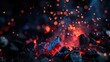 © VRVisionary - Vibrant red and blue sparks illuminate dark coals capturing the essence of heat and energy