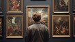© VRVisionary - An adult observes renaissance style paintings within a historic art gallery