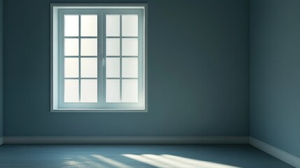 Sticker - Window in a vacant apartment room illuminating the space Interior design arrangement featuring minimal furnishings and ample copy space