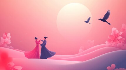 Wall Mural - Couple Dancing in the Beautiful Sunset