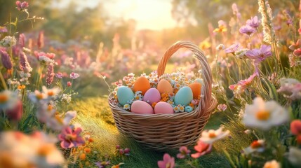 Wall Mural - Easter Eggs in a Beautiful Garden