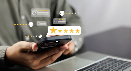 Wall Mural - online customer satisfaction survey service concept, client rate service from experience in applicat