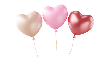 Wall Mural - three gold white and red heart balloons isolated on transparent background cutout