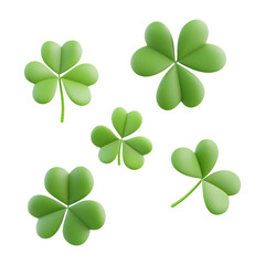 Wall Mural - flying four leaf clovers 3d render icon isolated on transparent background cutout