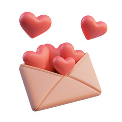 Wall Mural - love mail with hearts 3d render icon isolated on transparent background cutout