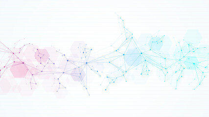 Wall Mural - geometric abstract background with connected line and dots. structure molecule and communication. bi