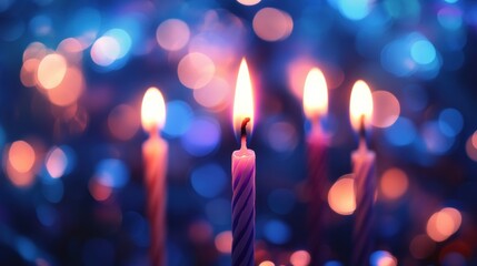 Wall Mural - Brightly Lit Candles on a Colorful Bokeh Background for Celebration, Wellness, and Relaxation Themes Evoking Warmth and Serenity in a Festive Atmosphere