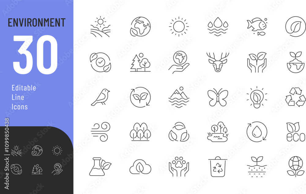 Environment Line Editable Icons set. Vector illustration in modern thin ...