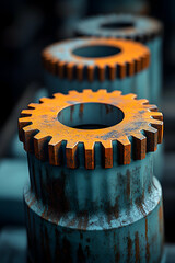 Wall Mural - Close-up of three rusty gears.