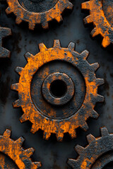 Wall Mural - Close-up of rusty, interconnected gears.