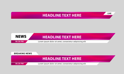 Wall Mural - lower third news template for broadcasting, video and media online. screen display bar layout design