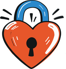 Wall Mural - Heart shaped padlock symbolizing love and security cartoon isolated on transparent background. Vector illustration.